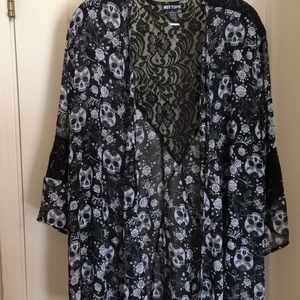 Black and white sugar skull kimono